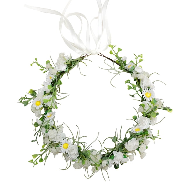 Guirnalda de flores nupcial, diadema con lazo, corona de pelo para dama de honor para niños, cinta ajustable, festivales de boda, fiesta MFZFUKR CPB-CJZ1801