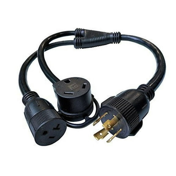Parkworld 885873 Splitter L14-30P Male to TT-30R & Generator 5-20R (Household 5-15R) Female, Generator Y Adapter Cord 4-Prong 30 AMP Locking Plug to RV & Regular Receptacle