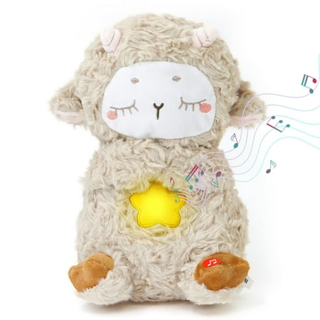 BJBSJSZ Sheep Breathing Stuffed Animal, Sheep Calming Soothers for Sleep Heartbeat Plush for Anxiety with Music Lights and Rhythmic Breathing Motion Anxiety Relief Portable Plush Sound Machine