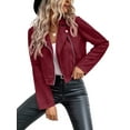 thumbnail image 2 of Women'S Cropped Zipper Long Sleeve Suede Faux Leather Blazer Jacket Autumn Fashion Outerwear Wine Red XXL, 2 of 7