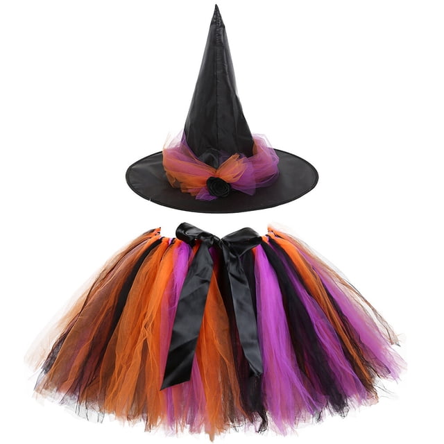 1 juego de ropa de Halloween para niños, sombrero de bruja, falda, disfraz de fiesta