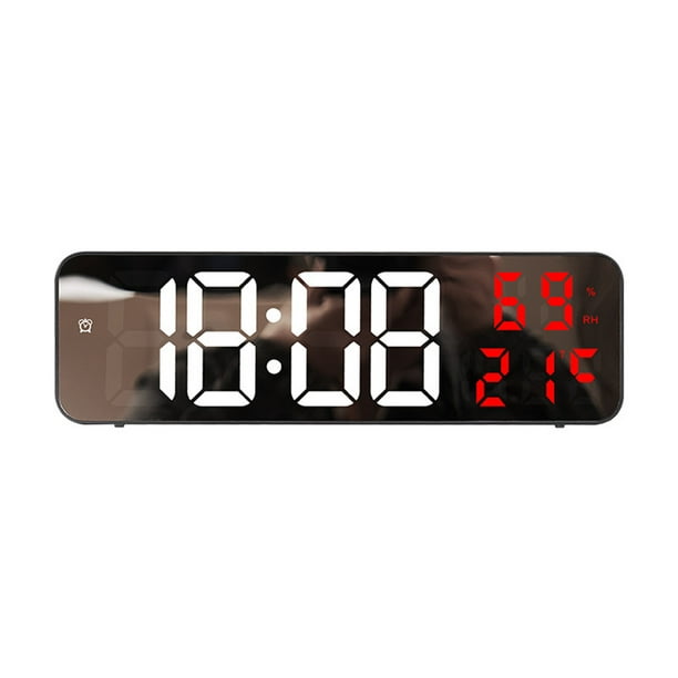 Pisexur - Reloj de pared digital LED grande para hombre, con pantalla de temperatura, fecha y brillo, con espejo de pared, despertador, para decoración del hogar, para niños y organizador de electrón