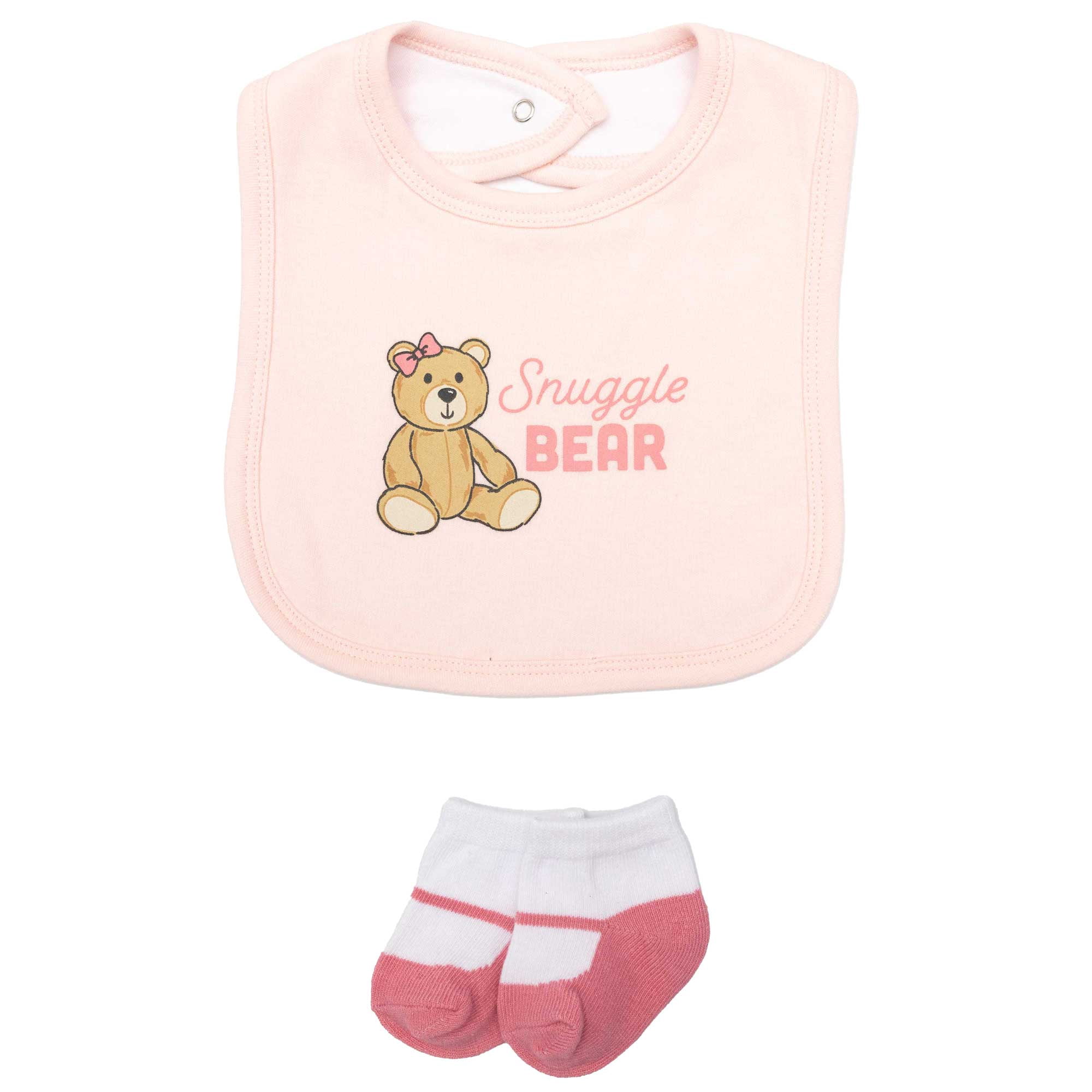 Hudson Baby Infant Girls Cotton Layette Set, Pink Snuggle Bear, 9-12 Months