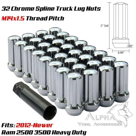 32 Chrome Spline Lug Nuts m14x1.5 Fits Ram 2500 3500 Heavy Duty   Security Key