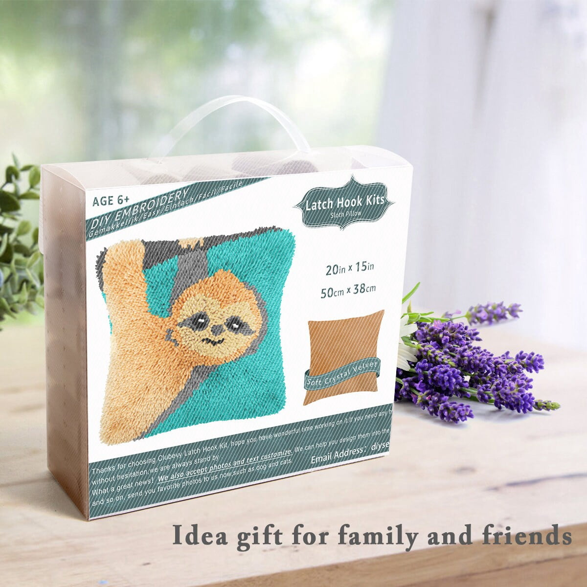 Sloth Latch Hook Kits DIY Throw Pillow Cover Crochet Crafts for Beginner Kids and Adults Handmade Crafts Festival Birthday Gift, 17"x 17"