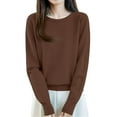 thumbnail image 3 of Lumtrix Sweaters for Women Long Sleeve Tops Soft Knit Crew Neck Pullover Hollow Out Sweater Lightweight Crochet 2026 Fall Clothes Coffee L, 3 of 5