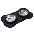 thumbnail image 1 of Cuenco doble negro para perros, cuenco de acero inoxidable de 120ml/cuenco para agua y comida para cachorros con bandeja de silicona antideslizante y antiderrames, 1 of 5