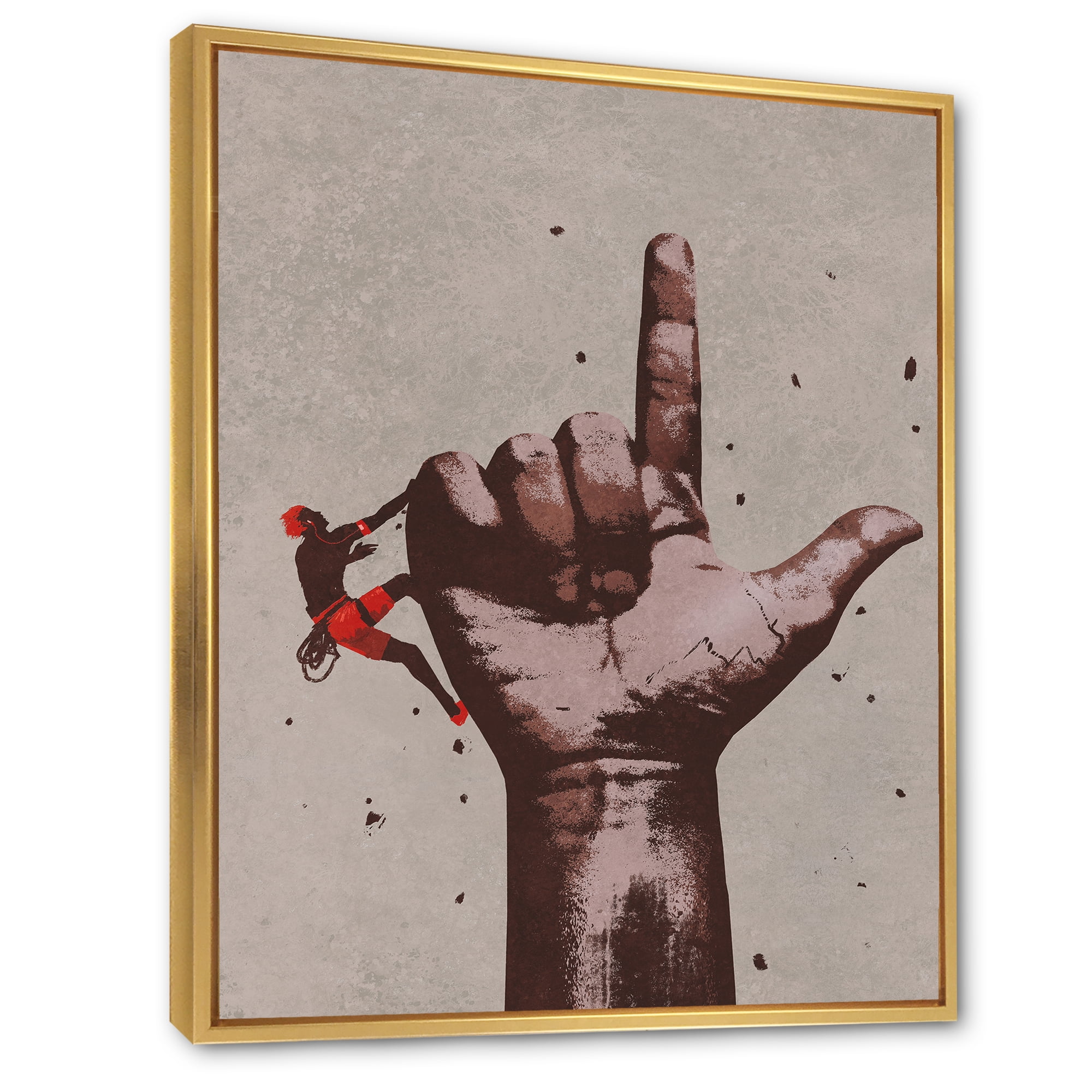 Climber With Finger Pointing Up Sign 16 in x 32 in Framed Painting Canvas Art Print, by Designart