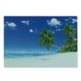 thumbnail image 2 of Ocean Cutting Board, Coastline Seascape Lagoon with Palm Leaf and Clouds Freedom Holiday Idyllic, Decorative Tempered Glass Cutting and Serving Board, Large Size, White Blue Green, by Ambesonne, 2 of 5