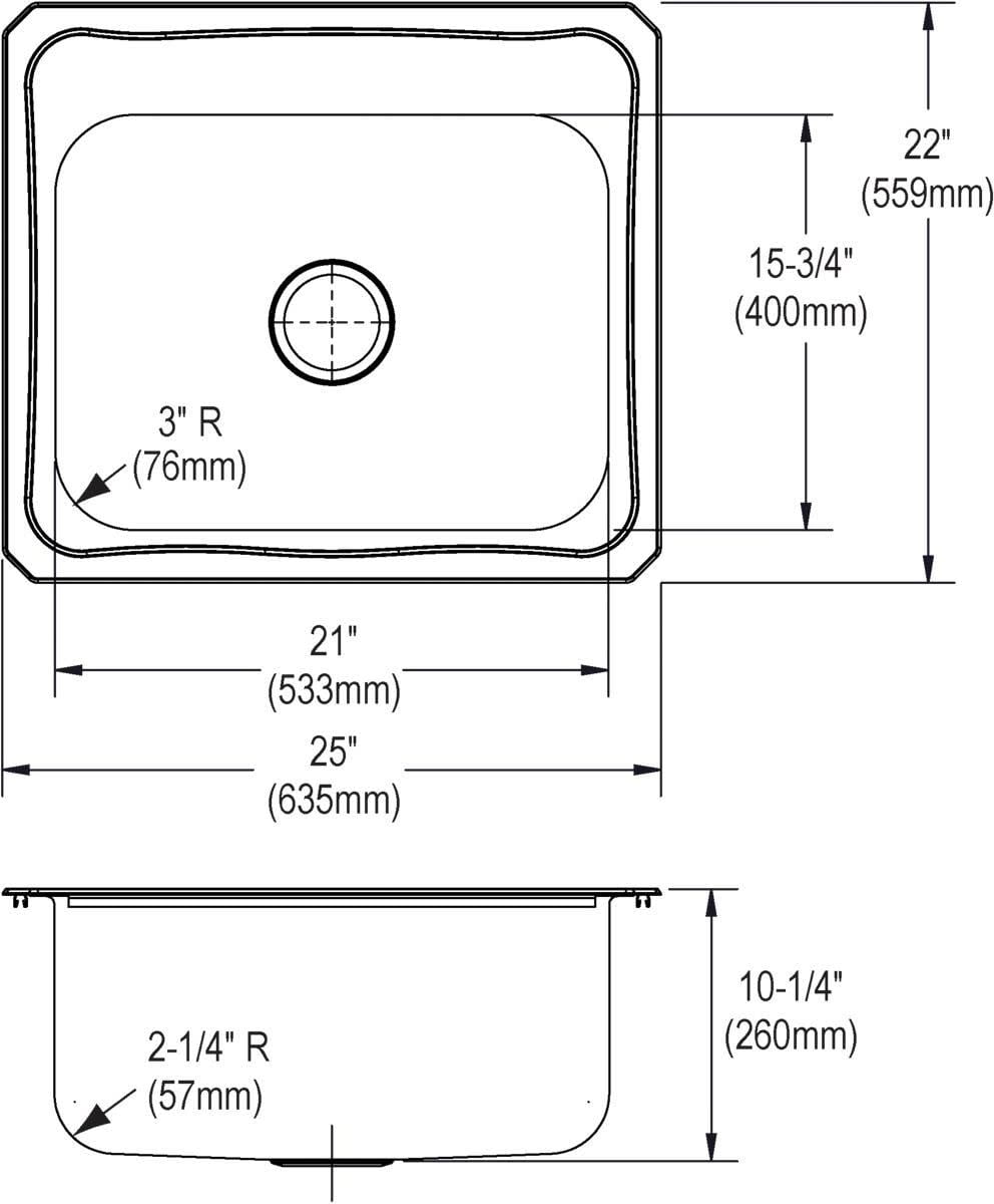 Elkay Dcr252210 Pursuit 25" Drop In Single Basin Stainless Steel