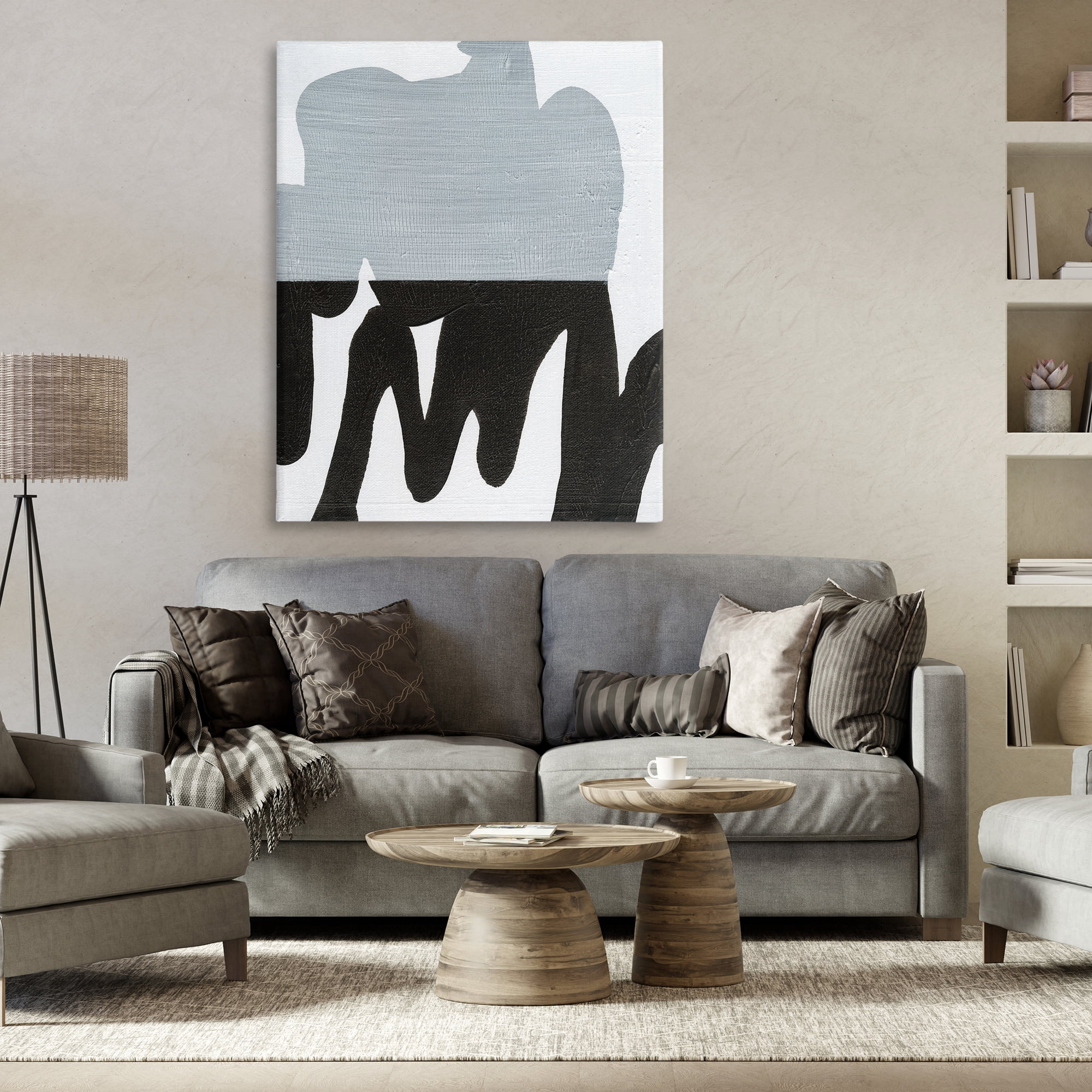 Stupell Industries Opaque Black & Grey Form Abstract Painting Gallery Wrapped Canvas Art Print Wall Art, 36 x 48