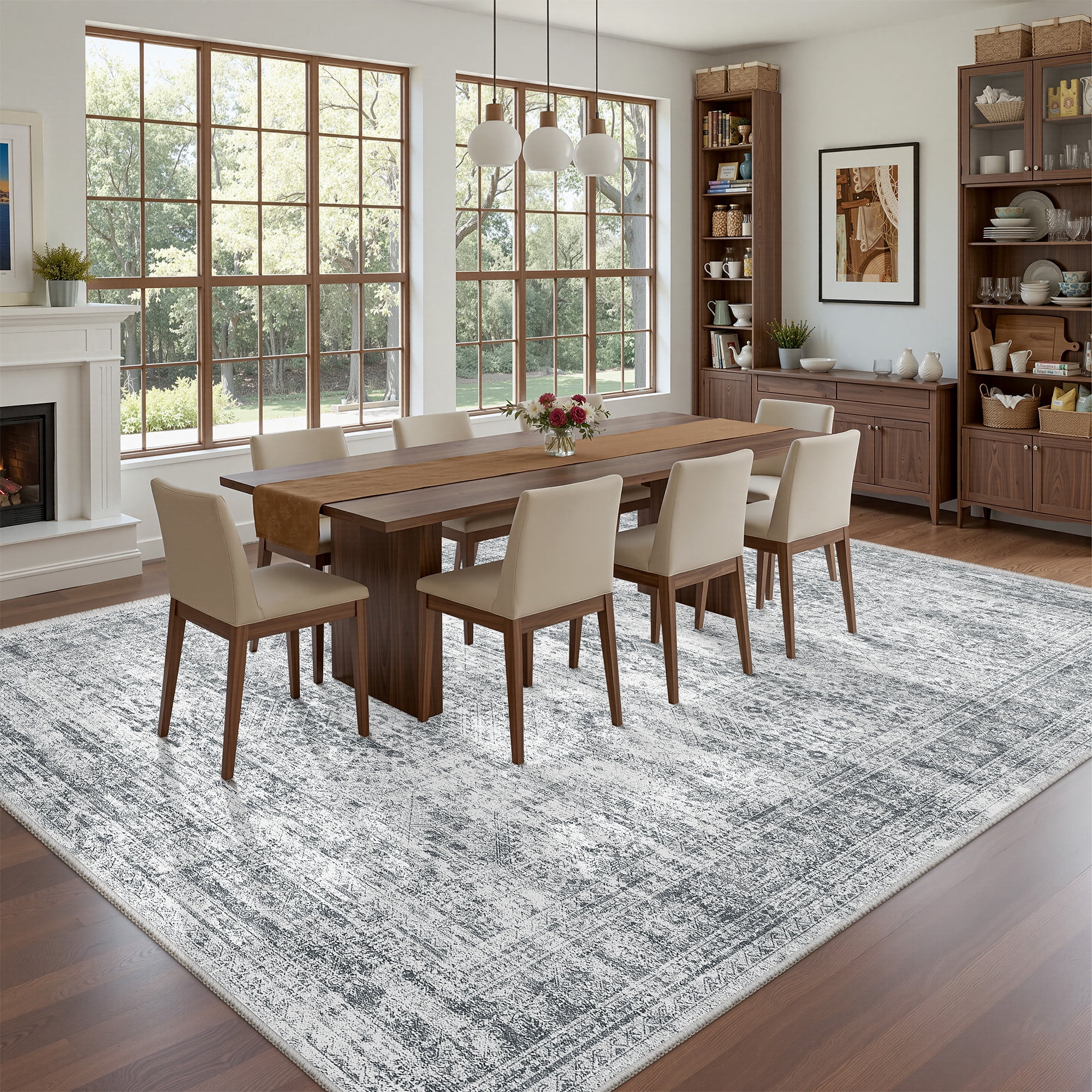Roxstand Washable Rugs 8x10, Vintage Distressed Area Rugs for Living Room, Non Slip Accent Bedroom Rug (8'x10', Grey)