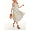 thumbnail image 4 of Vestido midi casual de verano para mujer, sin mangas, sin espalda, vestido de una línea de moda con bolsillos laterales de corte bajo,Khaki,S, 4 of 8