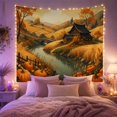 thumbnail image 2 of Pumpkins on Riverbank with Rustic House and Rolling Hills, Nostalgic Illustration for Nature Lovers, Autumn Wall Art, Thanksgiving Gift, Tapestry Wall Hanging for Bedroom and Dorm, 2 of 7