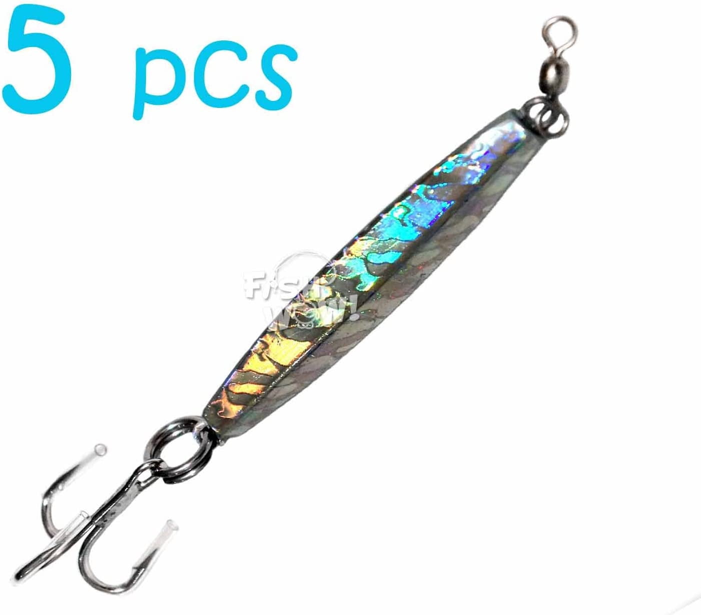 5pcs Fish WOW!® 2oz Diamond Jig Mylar Holographic Laser jigs with a Treble Hook