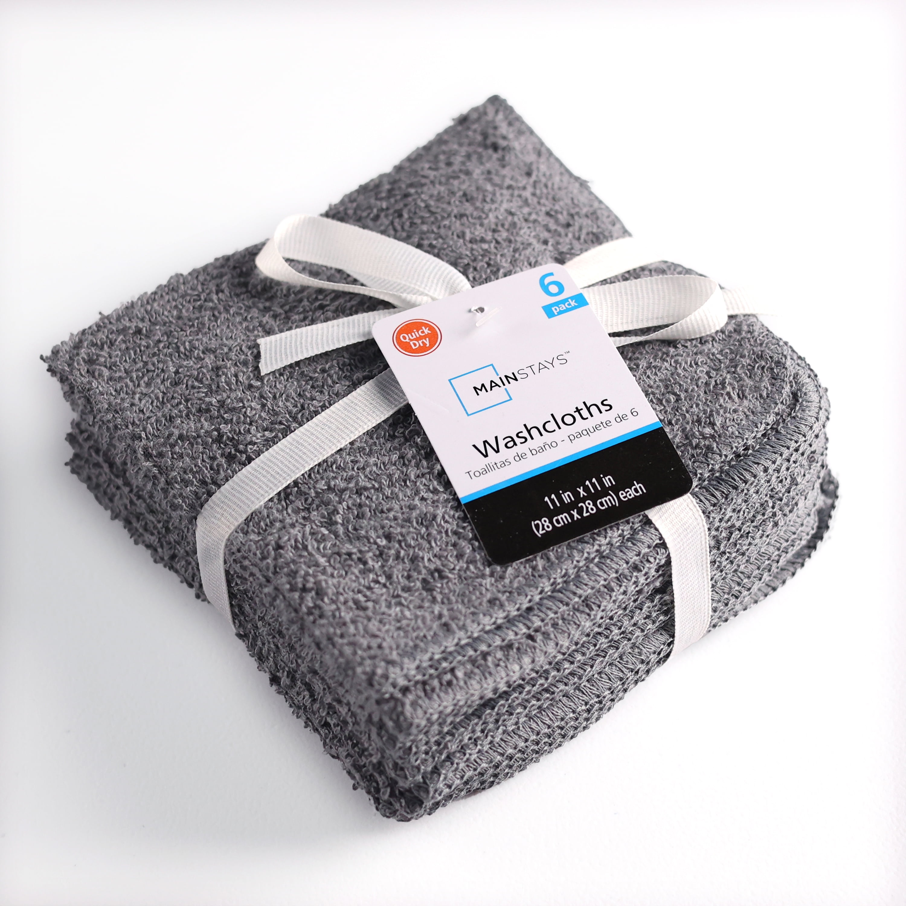 Mainstays Soft & Plush 6 Piece Washcloth Set, Gray