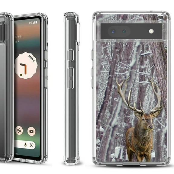 Shockproof Bumper Phone Case for Google Pixel 6a, by OneToughShield ® - Deer/Snow/Camo