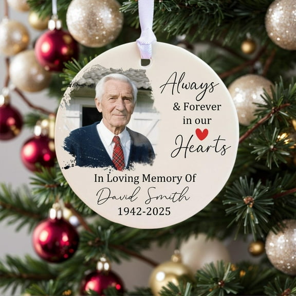 Custom Photo Memorial Ornament, Ceramic Dad Remembrance Keepsake, Memorial Day Ornament, In Loving Memory Decoration, Funeral Ornament