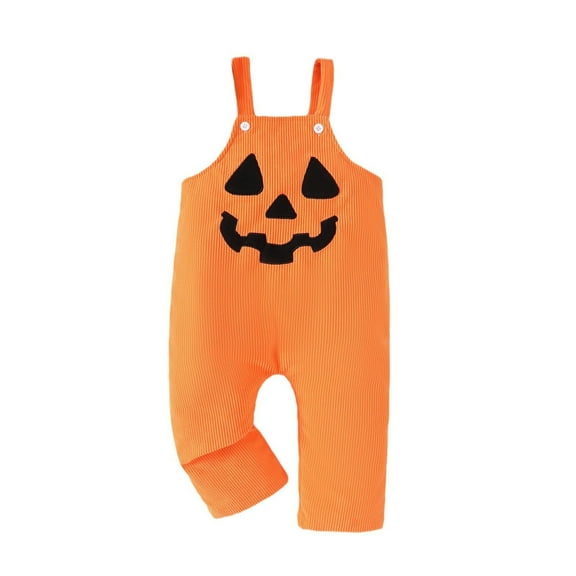 SHENGSI Children'S Halloween Orange Corduroy Pumpkin Ghost Face Embroidered Suspender Jumpsuit, Kids Halloween Orange Corduroy Pumpkin Embroidered Back Bodysuit