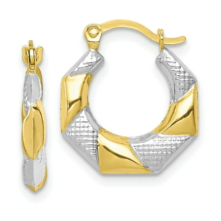 10k Yellow Gold White Scalloped Hoop Earrings Ear Hoops Set