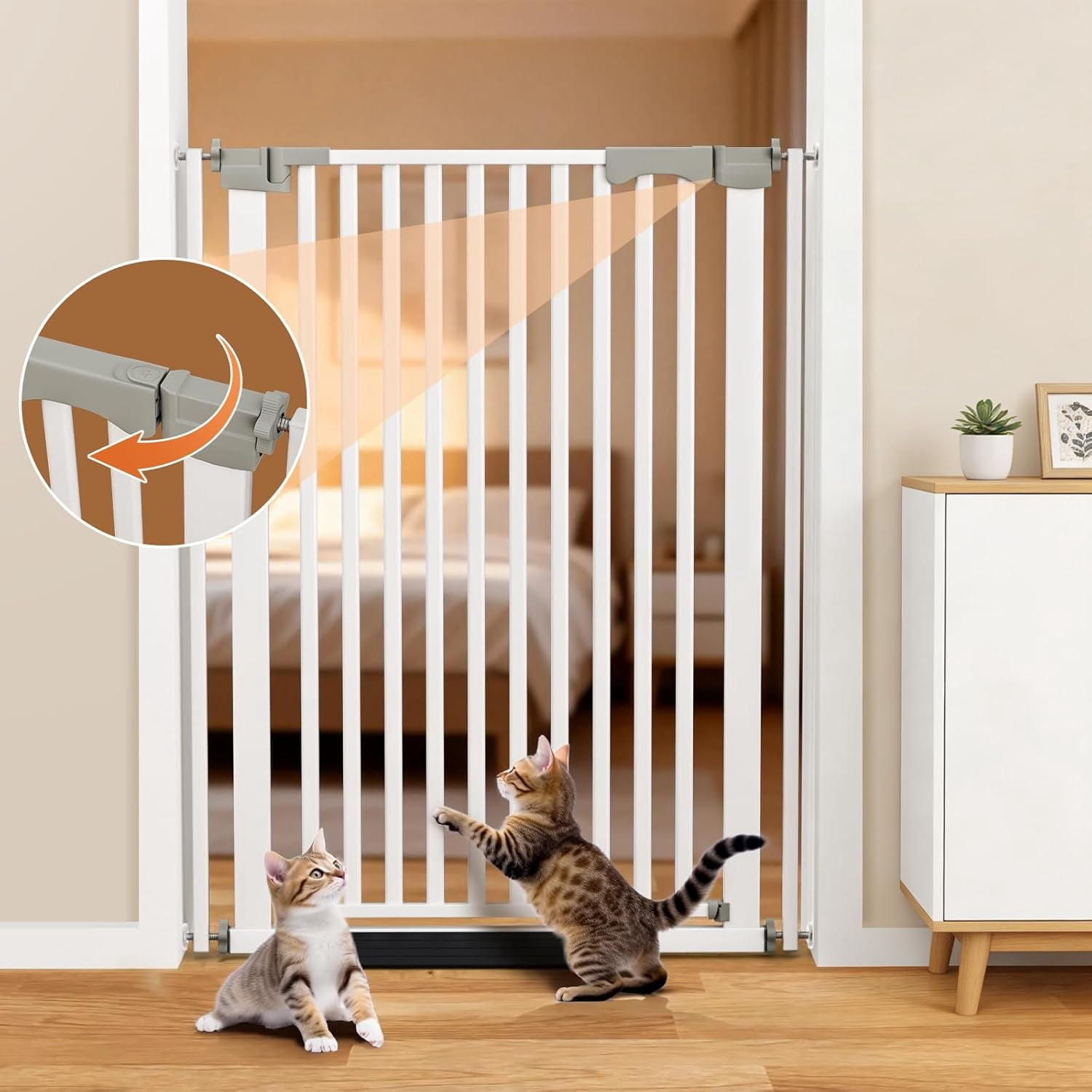 41" Extra Tall Auto Close Pet Gate, 30-32" Wide Pressure Mounted No Drill Dog Cat Gate with Extensions