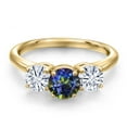 thumbnail image 3 of Gem Stone King 18K Yellow Gold Plated Silver Blue Mystic Topaz and White Moissanite Engagement Ring for Women | 2.00 Cttw | Round 6MM | Gemstone November Birthstone | Size 5, 3 of 7