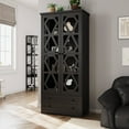 thumbnail image 6 of VEANERWOOD Storage Cabinet With 2 Acrylic Barn Doors & 2 Drawers For Living Room, Farmhouse Large Kitchen Cabinets With 3 Adjustable Shelves, Black, 6 of 6