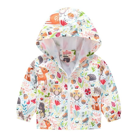 

BIZIZA Toddler Jacket for Baby Pockets Coat Hooded Zip Up Cartoon Print Long Sleeve 1-6Y Chlid Tops Khaki 90