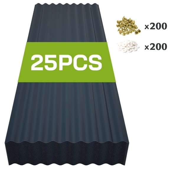 RocVanc Resin Roof Panels, 25 Piece Set, 216 sq ft, High Strength PVC, Heavy Duty Plastic Roofing Sheets Gray Rectangle