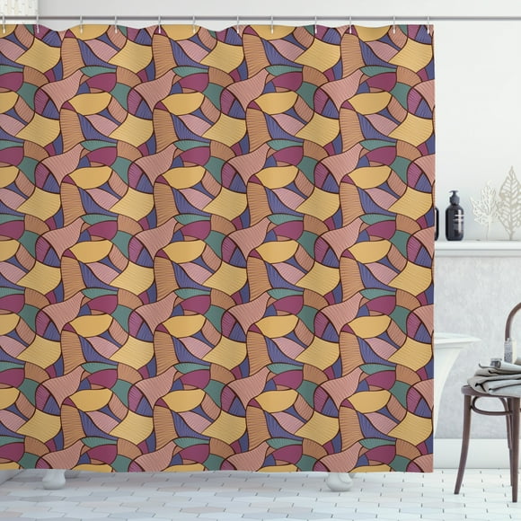 Earth Tones Shower Curtain, Funky African Pattern with Groovy Stylish Boho Effects Vibrant Formless Shapes, Fabric Bathroom Set with Hooks, 69W X 70L Inches, Multicolor, by Ambesonne