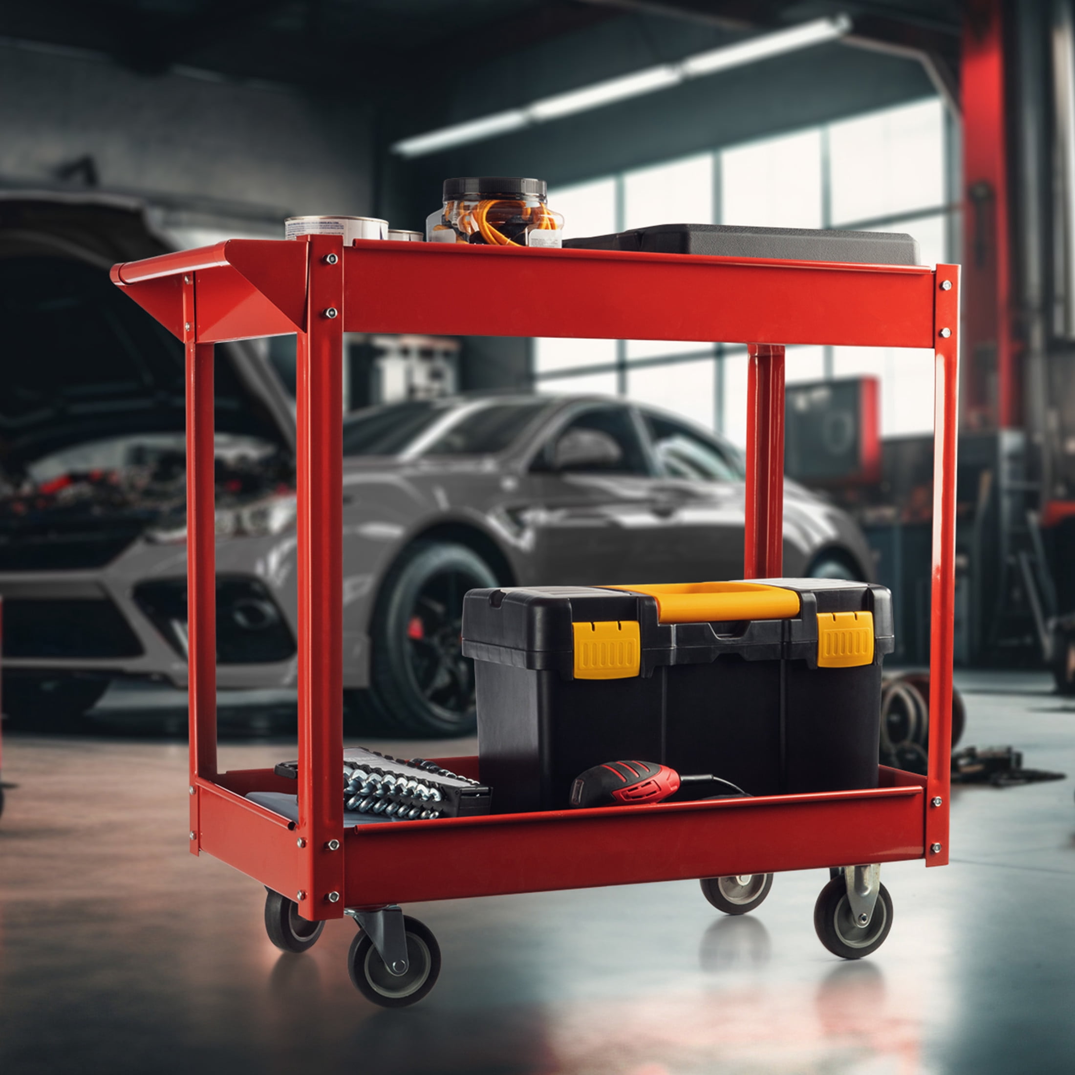 Stalwart Tool Cart - 2-Tier 330lb Capacity Rolling Utility Cart with Wheels