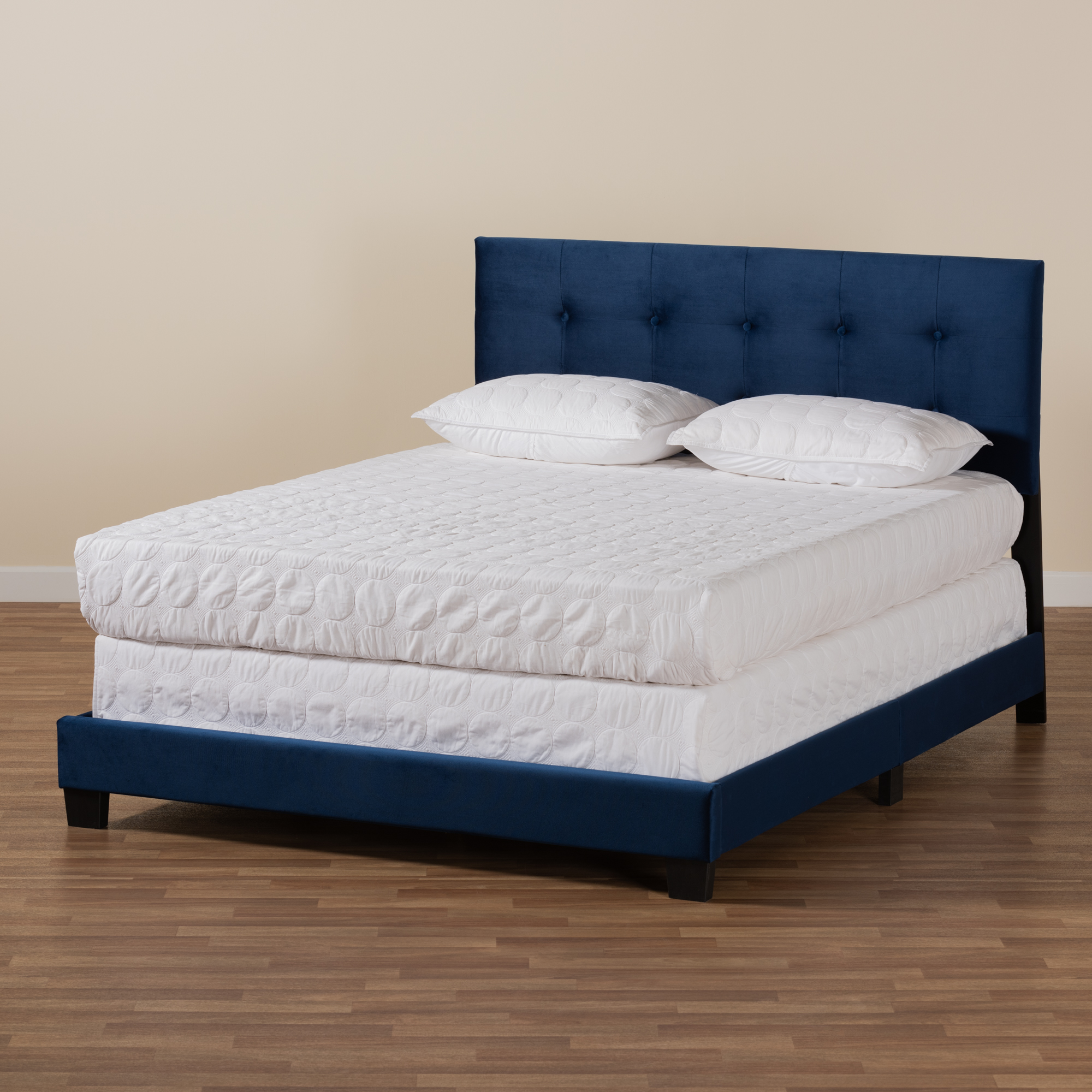 Baxton Studio Caprice Contemporary/Modern Velvet Tufted Panel Bed, Queen, Navy Blue/Black