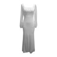 thumbnail image 1 of Gibobby Vestido de fiesta para mujer Vestido ajustado con manga de gasa y cuello cuadrado de color liso para mujer con envoltura en la cadera(Blanco,CH), 1 of 3
