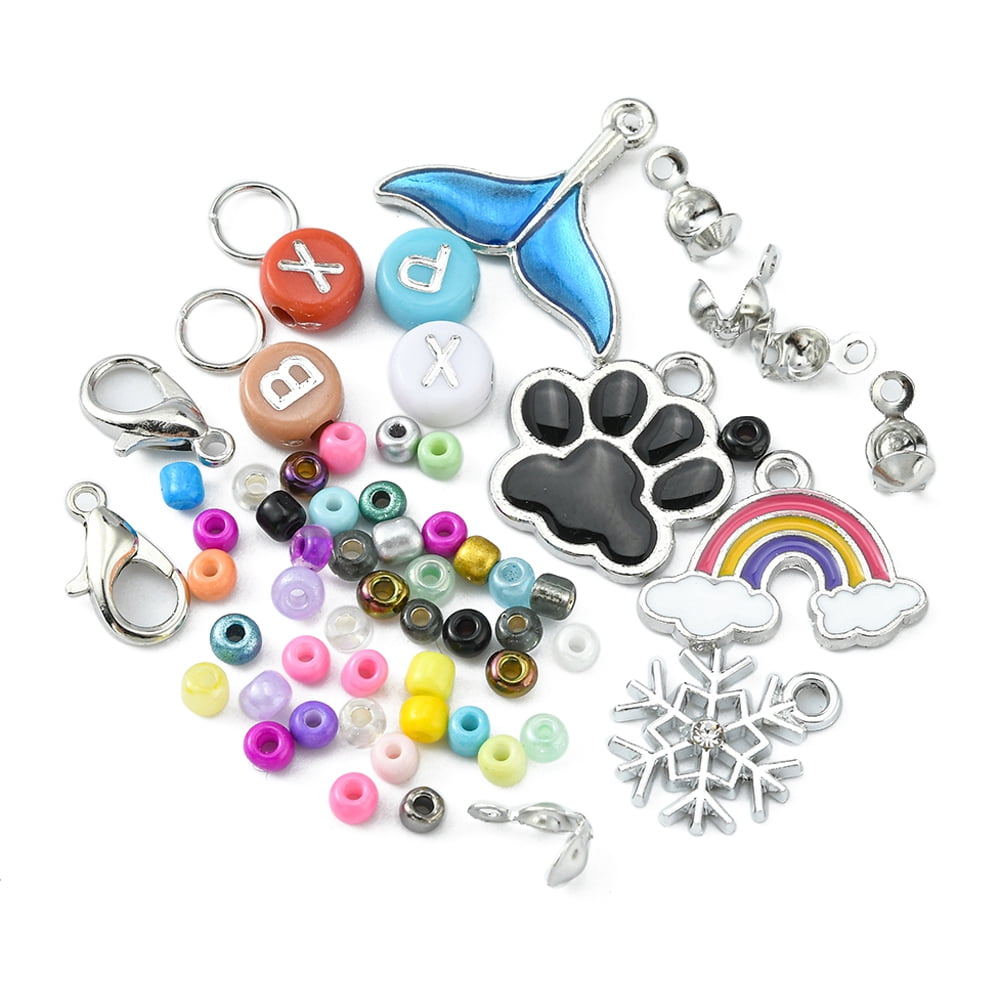 1set Letter Bracelet Necklace Making Kit Including Round Seed & Acrylic Beads Rainbow & Cloud & Snowflake & Butterfly Alloy Pendants Mixed color