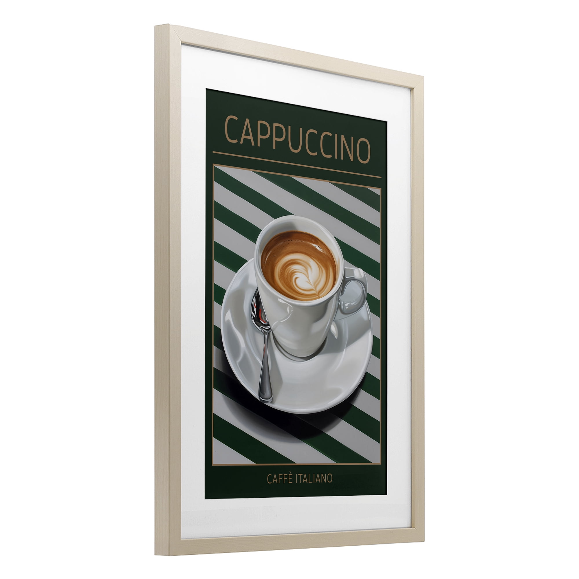 Stupell Industries Cappuccino Coffee over Stripes Birch Framed Print Under Glass, design by Andreas Magnusson