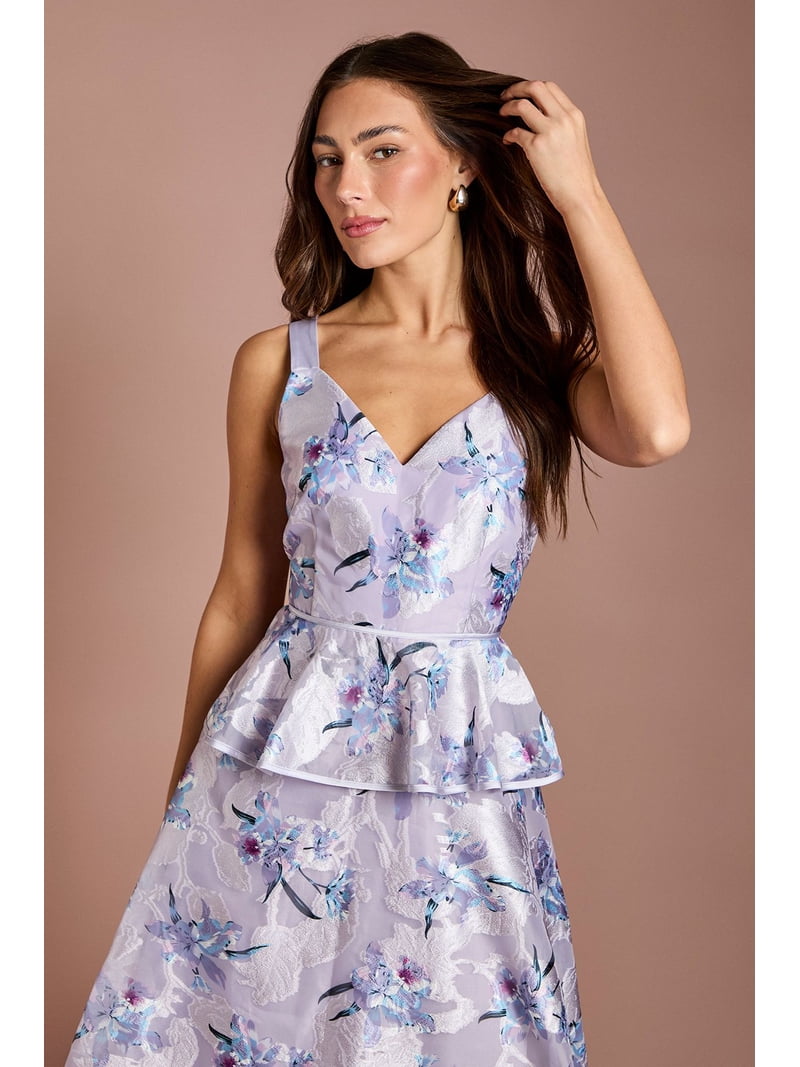 jacquard satin midi dress Womens BHOEM Blue Satin Jacquard Straps Midi Dress 8