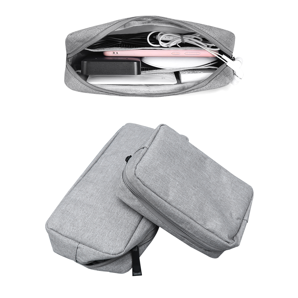 2pcs Digital Accessories Storage Bag Electronics Protection Pouch Organizer for Charger USB Cable Earphone (Grey, Large Size+Small Size) - image 4 of 6