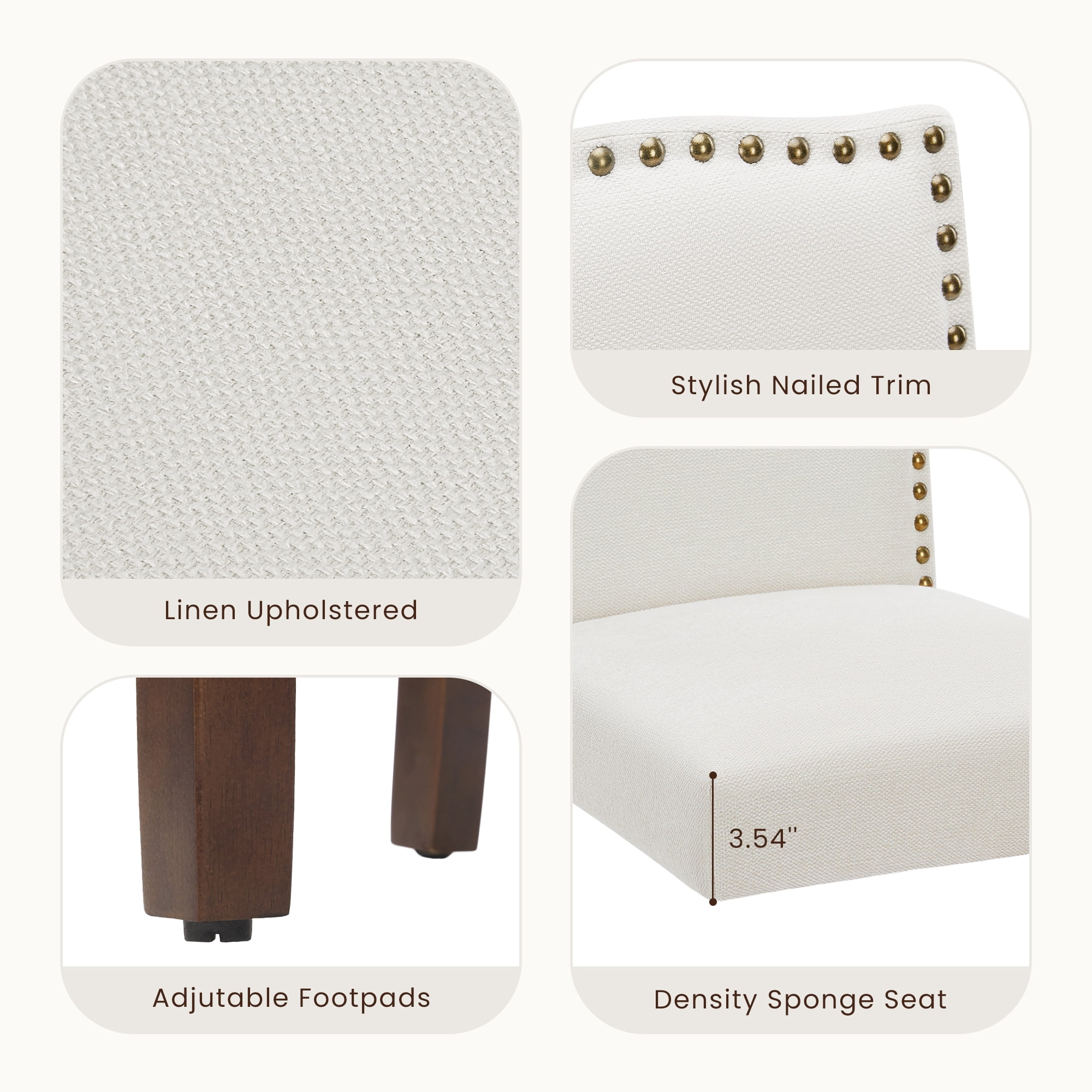 CONCETTA Dining Chairs Set of 2, Upholstered Fabric Kitchen Room Chairs, Beige