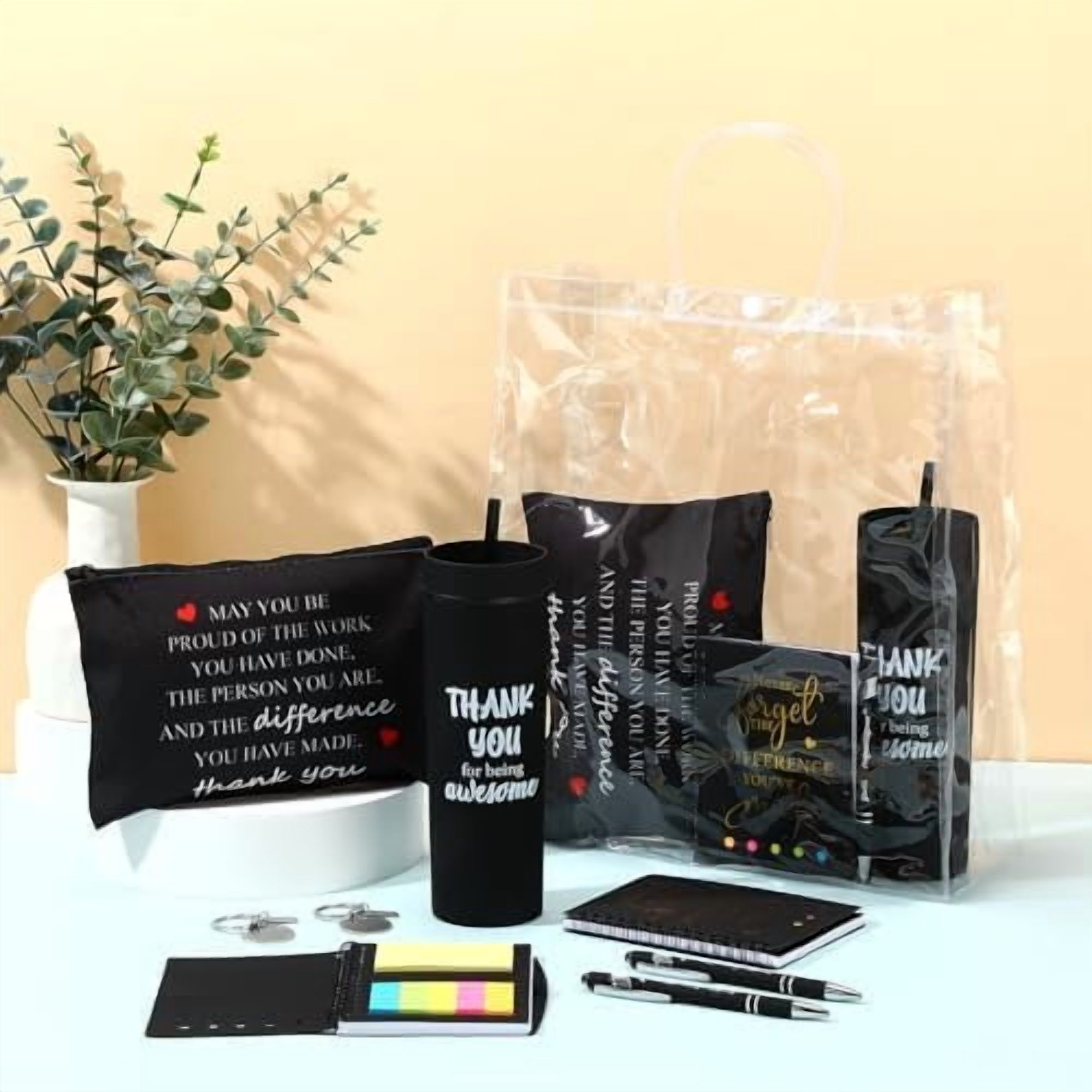 48 Pcs/8 Sets Employee Appreciation Gifts 8 Thank You for Being Awesome Tumblers 8 Inspirational Notebooks 8 Ballpoint Pen 8 Makeup Bags 8 Keychain with 8 Clear Bag for Women Men Coworker