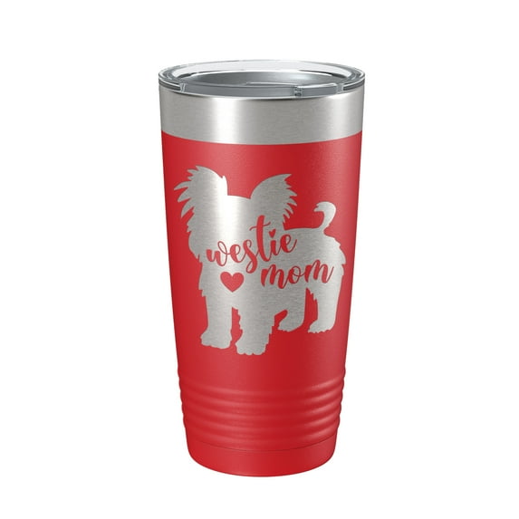 Westie Dog Mom Tumbler West Highland White Terrier Travel Mug Gift Insulated Laser Engraved Coffee Cup 20 oz Red
