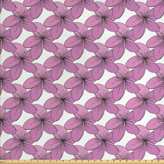 Garden Art Fabric by the Yard, Graphic Pattern of Tropical Wildflowers Clutter on a Plain Backdrop, Decorative Upholstery Fabric for Chairs & Home Accents, Pale Purple and White by Ambesonne