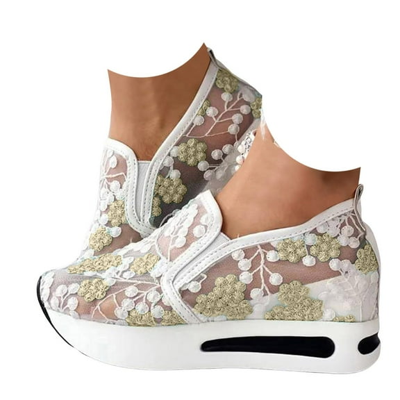 Dakaela Fashion Sneakers for Women 2025 Platform Slip on Walking Shoes Mesh Wedge Dressy Casual Loafers