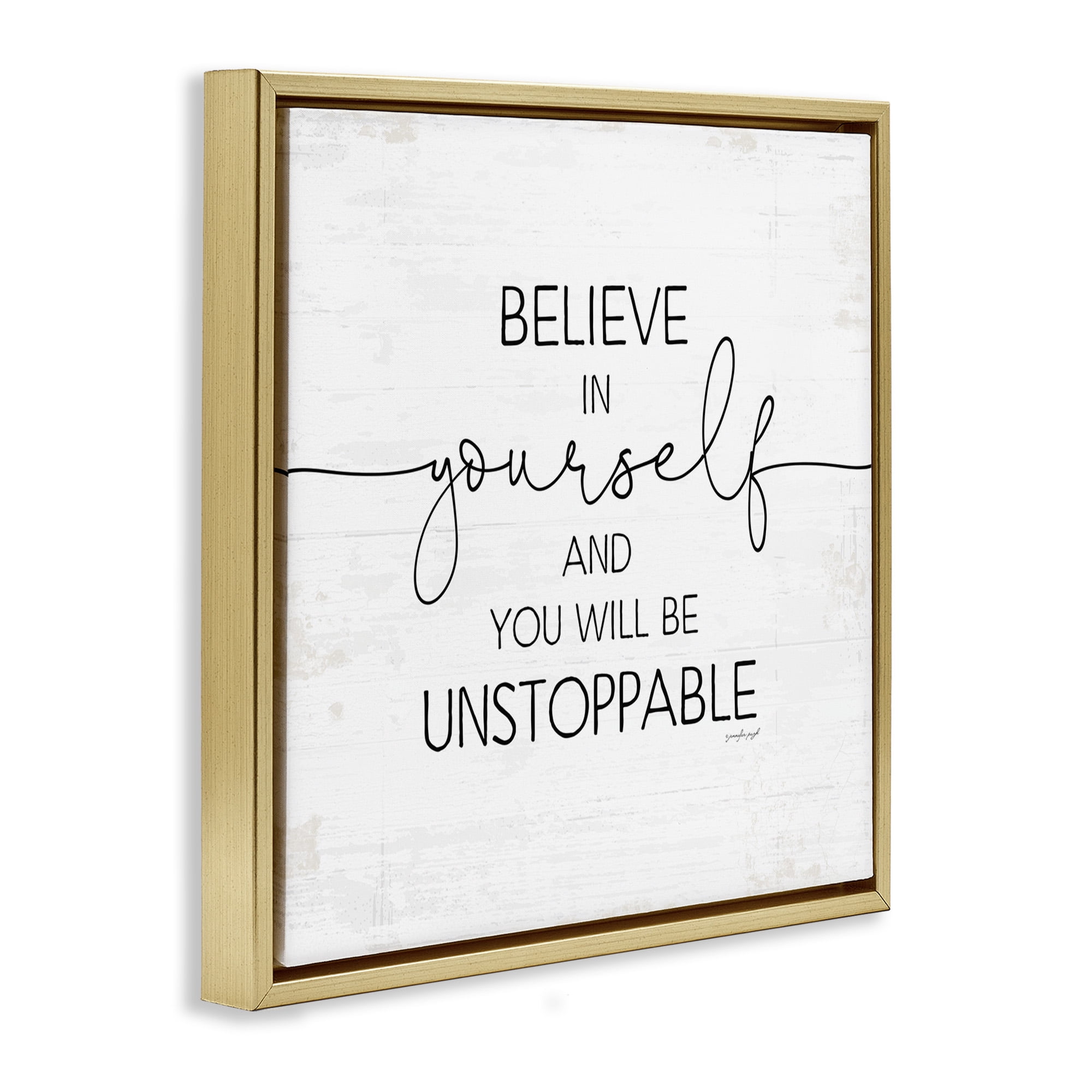 Stupell Industries Believe In Yourself Inspirational Typography Painting Gold Floater Framed Canvas Art Print Wall Art, 18 x 18