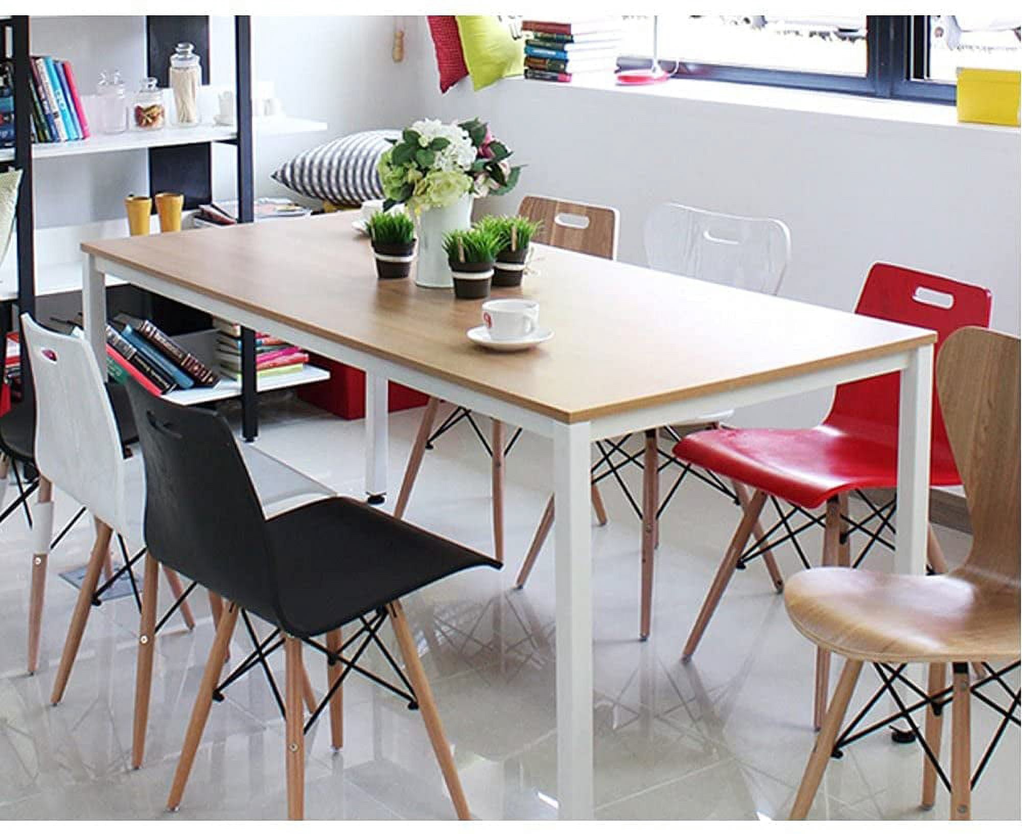 SogesPower 29.5"H Modern Wood Computer Desk- Teak White
