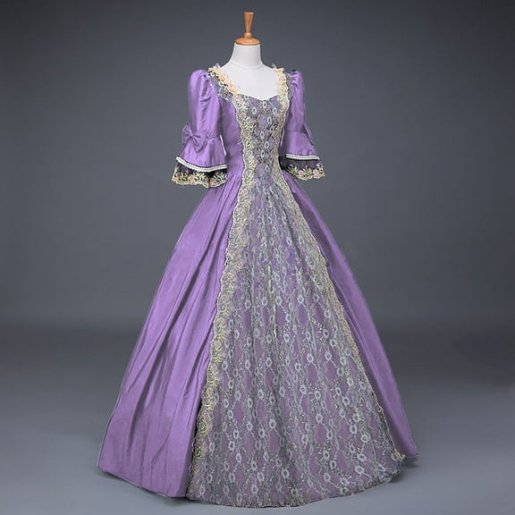 Homenesgenics Summer Dresses 2025 Fashion Womenl Vintage Gothic Court Gown Cake Skirt Lace Clashing Dress Purple XL