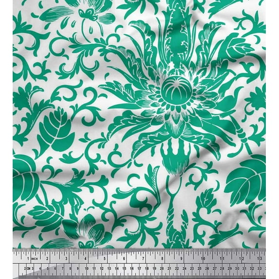 Soimoi polyester Crepe Fabric Swirl,Leaves & Chinese Oriental Floral Fabric Prints By Yard 42 Inch Wide