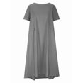 thumbnail image 4 of Womens Loose Fit Casual Linen Blend Solid Color Round Neck Short Sleeve Midi Dress Beach Gray M, 4 of 9