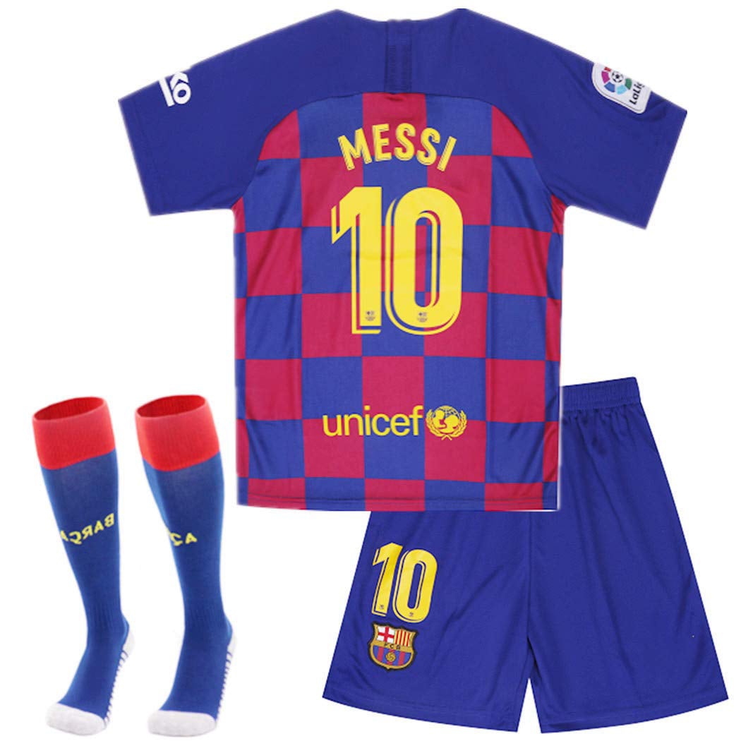 Barcelona messi #10 kid's Home Soccer Jersey futbol uniform Jersey and shorts 