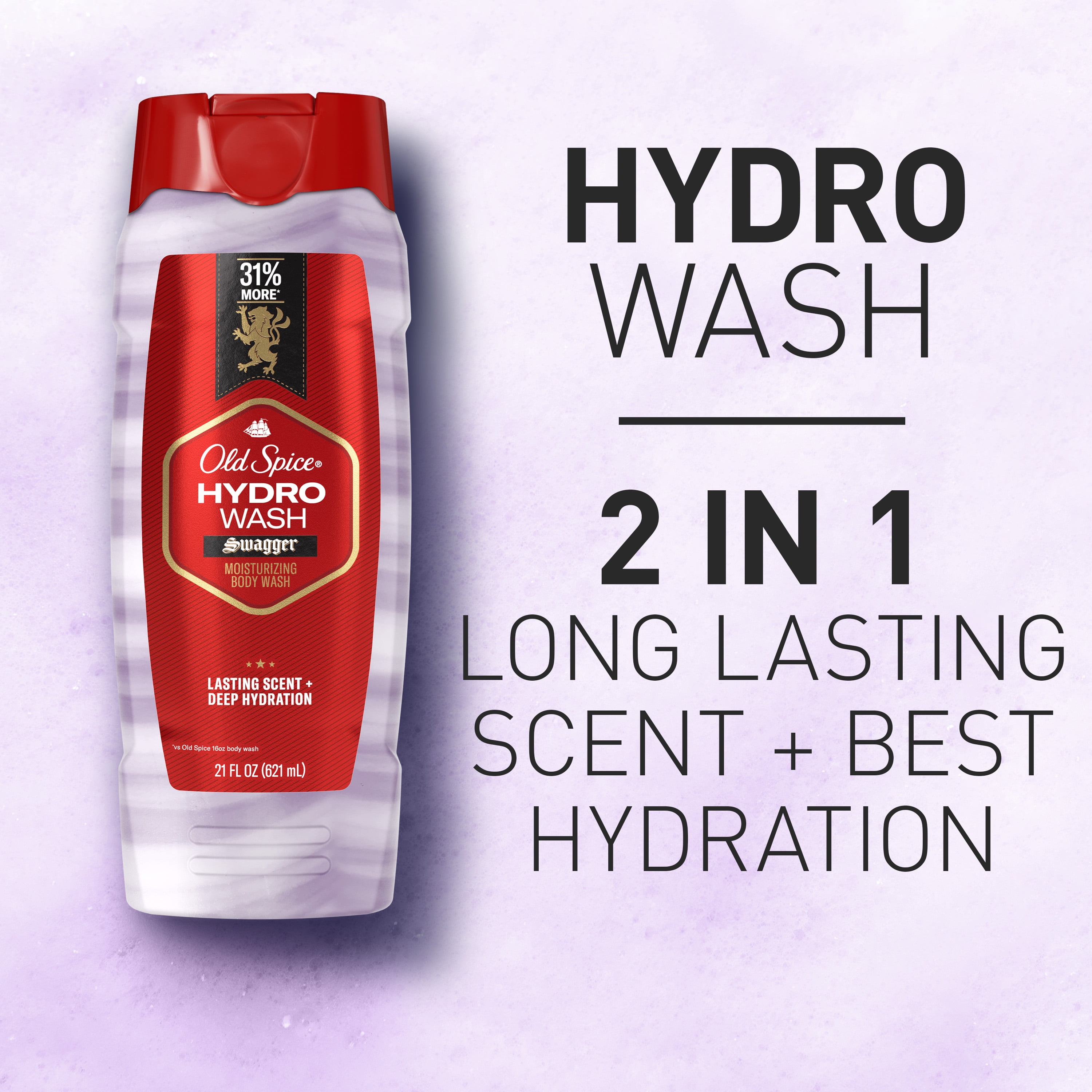 Old Spice Men's Moisturizing Hydro Body Wash, Swagger Scent, for All Skin Types, 21 fl oz, Twin Pack