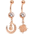 thumbnail image 1 of Body Candy Womens 2PC Plated Steel Clear Accent Rosy Celestial Dangle Belly Button Rings 14G Navel Piercing, 1 of 1